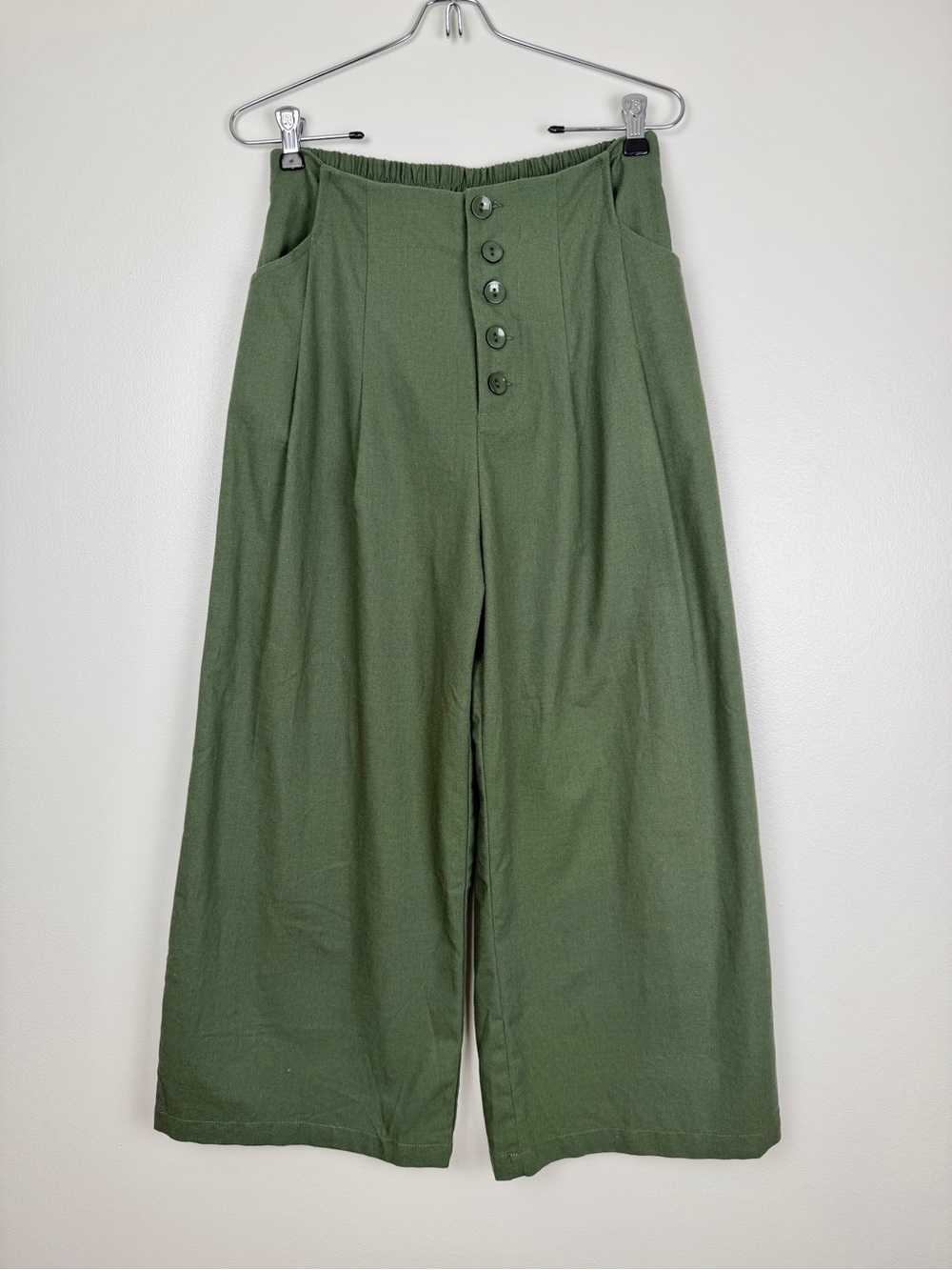 Mi Ami Jaden Linen Culotte Pants Wide Leg Medium Olive Green High Rise Tailored